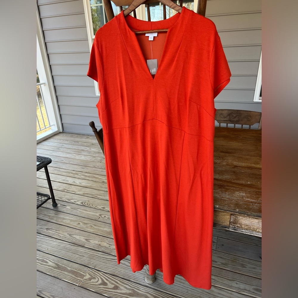 New J Jill Women’s Dress Red v Neck Short Sleeve Size 2X